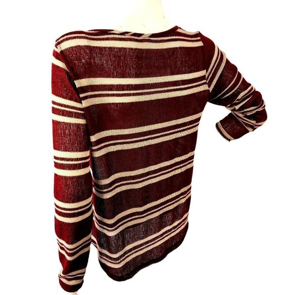Candy Cane Stripe Top Long Sleeve Sequined Owl Lightweight Loose Knit Womens M - Picture 3 of 6